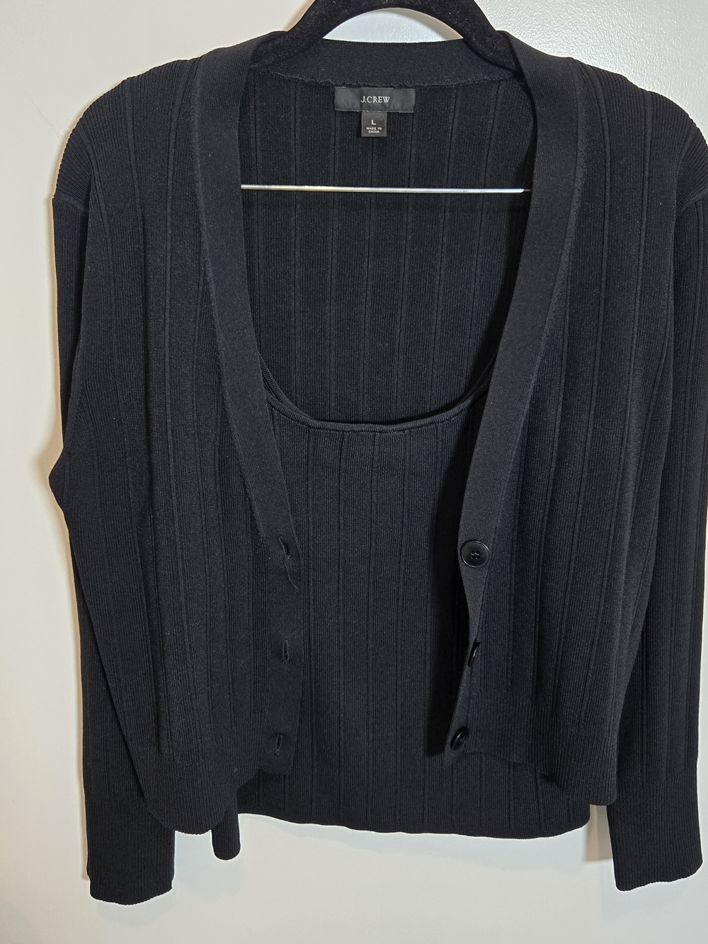 J. Crew Black Ribbed Cardigan and Tank Set